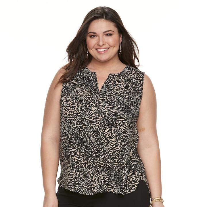 Plus Size Dana Buchman Print Splitneck Tank, Women's, Size: 0x, Dark Beige