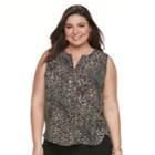 Plus Size Dana Buchman Print Splitneck Tank, Women's, Size: 0x, Dark Beige