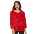 Women's Cathy Daniels Floral Velour Top, Size: Xl, Red