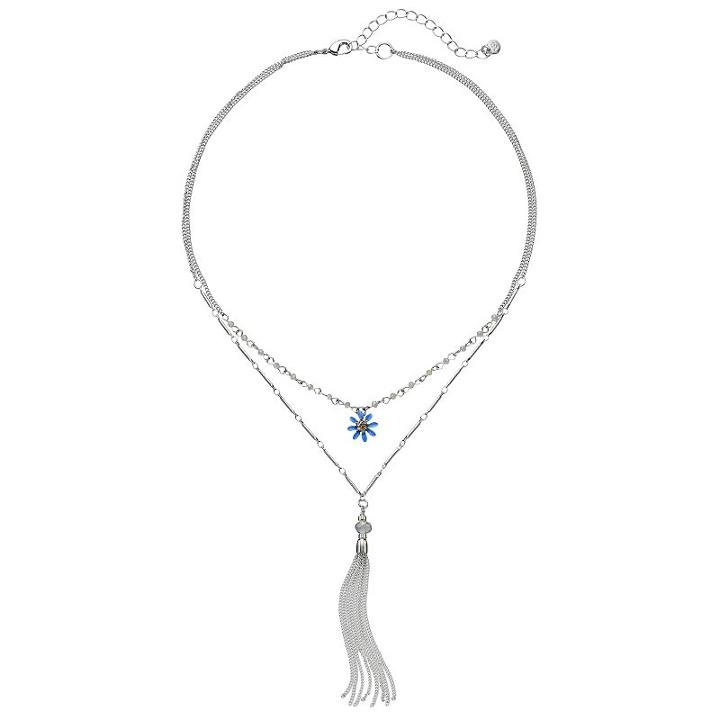 Lc Lauren Conrad Blue Flower & Tassel Layered Necklace, Women's