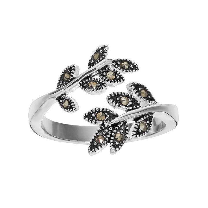 Silver Luxuries Marcasite Leaf Bypass Ring, Women's, Size: 9, Grey