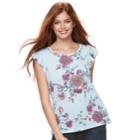 Juniors' Candie's&reg; Simulated Pearl-trim Flutter Tee, Teens, Size: Large, Light Blue