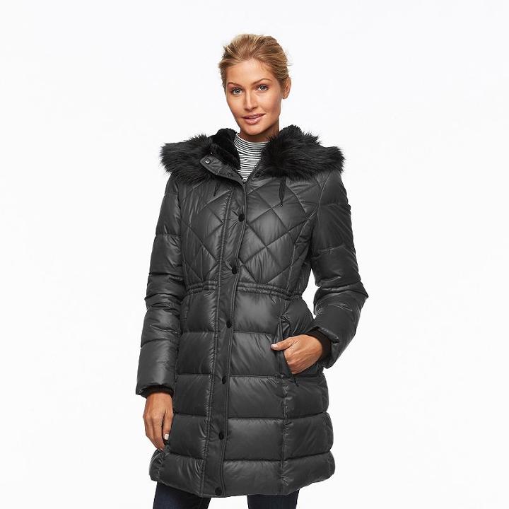 Women's Apt. 9&reg; Hooded Anorak Puffer Jacket, Size: Medium, Dark Grey