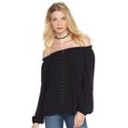 Women's Rock & Republic&reg; Off-the-shoulder Lace Up Top, Size: Medium, Black