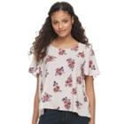 Juniors' Mason & Belle Floral Short Sleeve Top, Teens, Size: Xl, White Oth