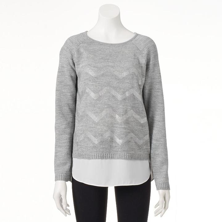 Women's Ab Studio Metallic Chevron Sweater, Size: Small, Light Grey