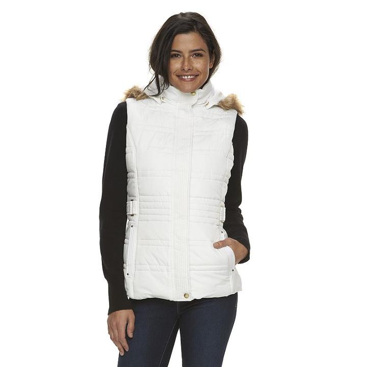 Women's Weathercast Hooded Puffer Vest, Size: Small, White