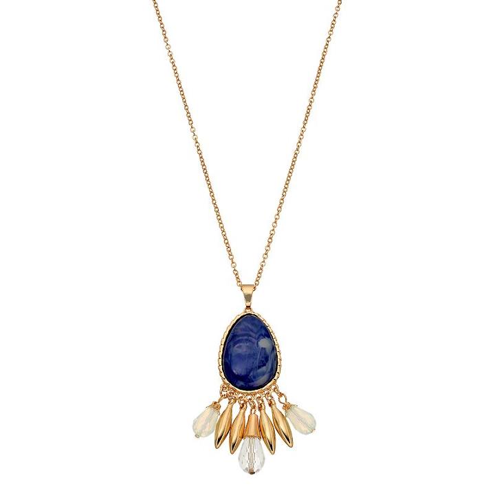 Blue Marbled Teardrop Pendant Necklace, Women's, Blue Other