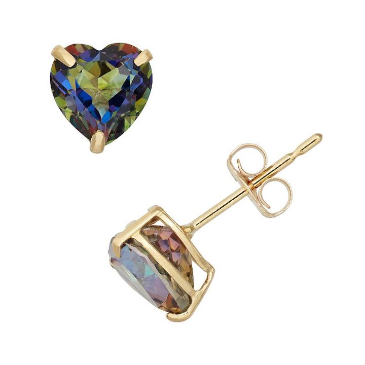 Mystic Topaz 10k Gold Heart Stud Earrings, Women's, Blue