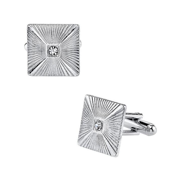 1928 Textured Square Cuff Links, Men's, White