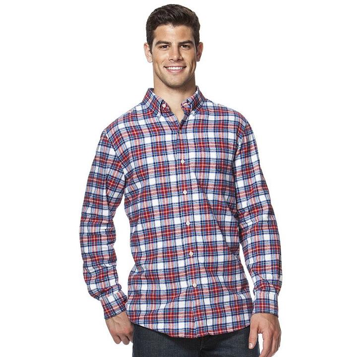 Men's Chaps Flannel Classic-fit Open Check Button-down Shirt, Size: Large, Orange