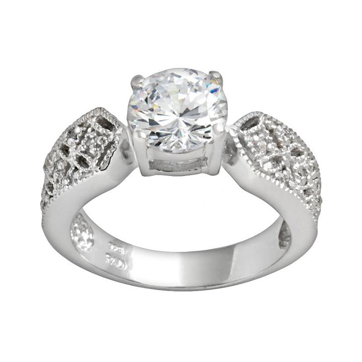 Sterling Silver Cubic Zirconia Filigree Ring, Adult Unisex, Size: 10, Multicolor