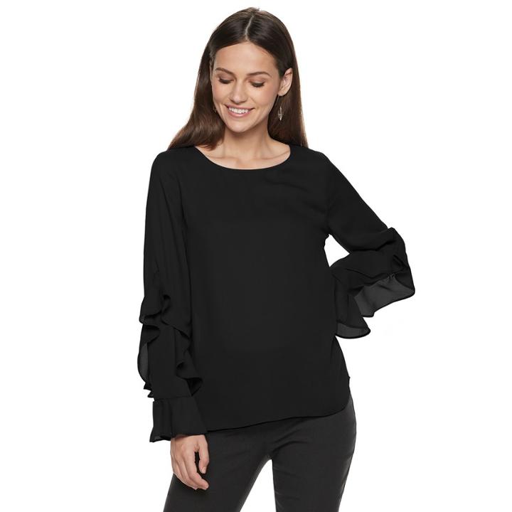 Women's Apt. 9&reg; Tiered Ruffle Top, Size: Medium, Black
