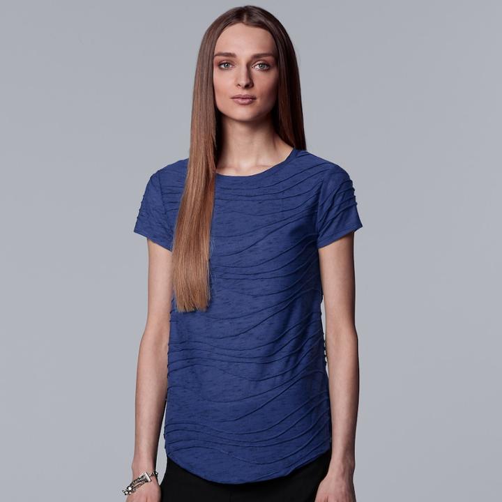 Petite Simply Vera Vera Wang Windy Jacquard Tee, Women's, Size: S Petite, Blue