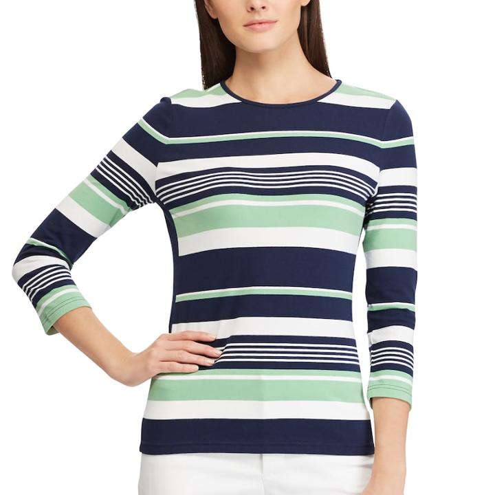 Petite Chaps Striped Top, Women's, Size: Xs Petite, Green