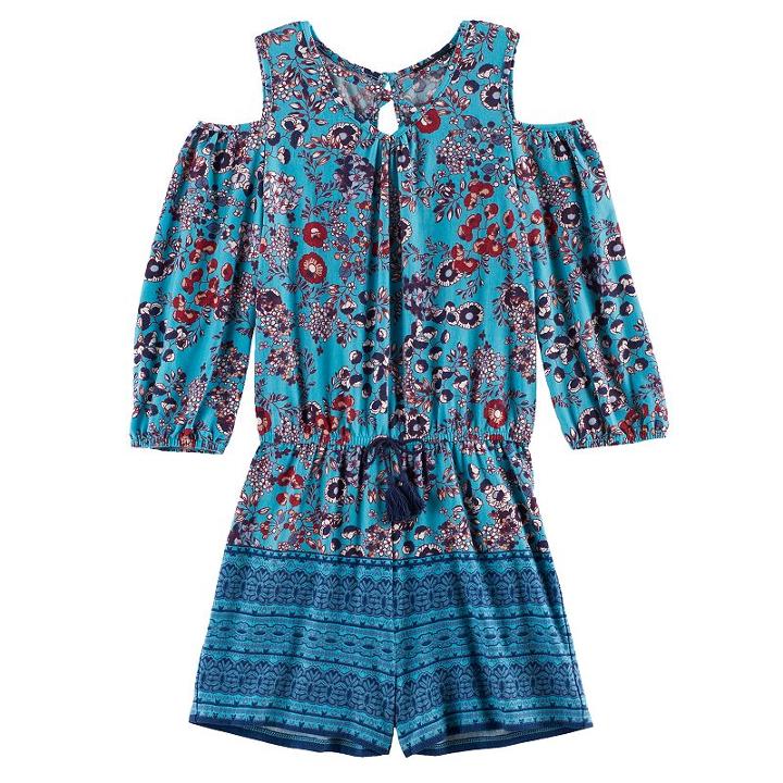 Girls 7-16 My Michelle Cold Shoulder Floral Romper, Size: Xl, Turquoise/blue (turq/aqua)
