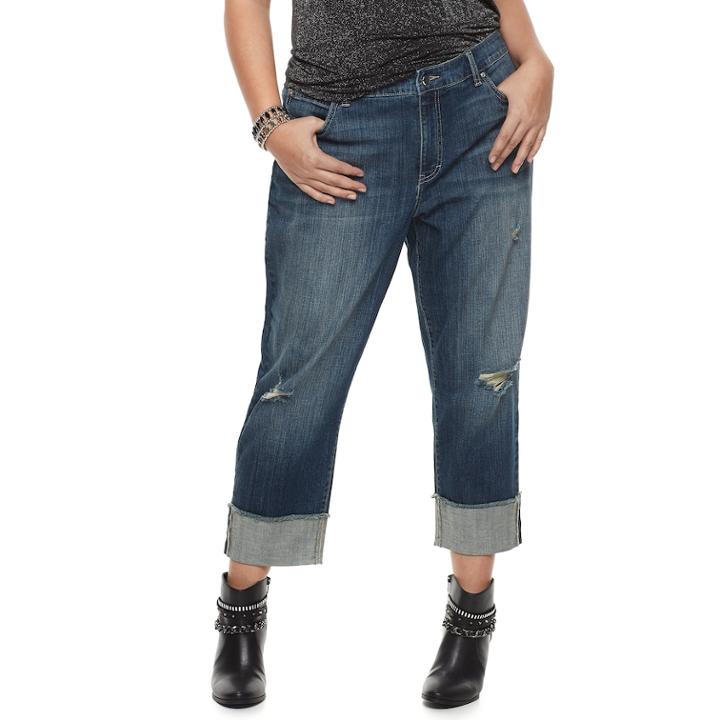 Plus Size Jennifer Lopez Ripped Boyfriend Jeans, Women's, Size: 20 W, Dark Blue