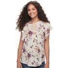 Juniors' Rewind Mesh Inset Ruffle Sleeve Top, Teens, Size: Xl, Natural