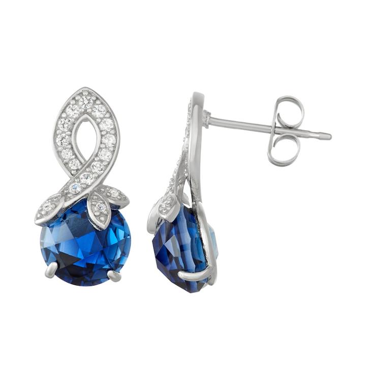 Sterling Silver Lab-created Blue & White Sapphire Swirl Drop Earrings, Women's