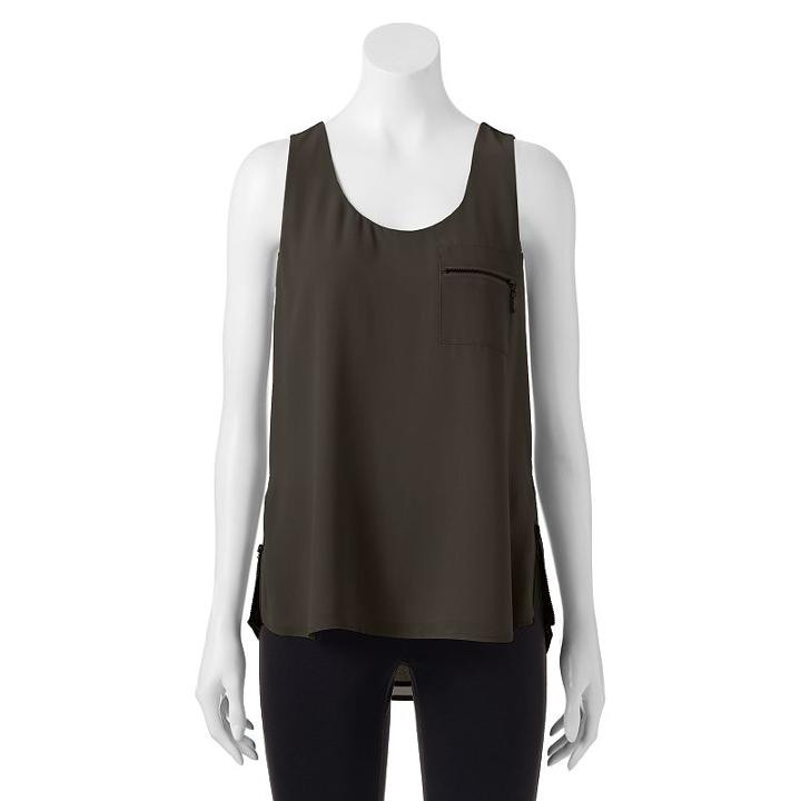 Juniors' My Michelle Zipper Accent Tank Top, Teens, Size: Medium, Dark Green