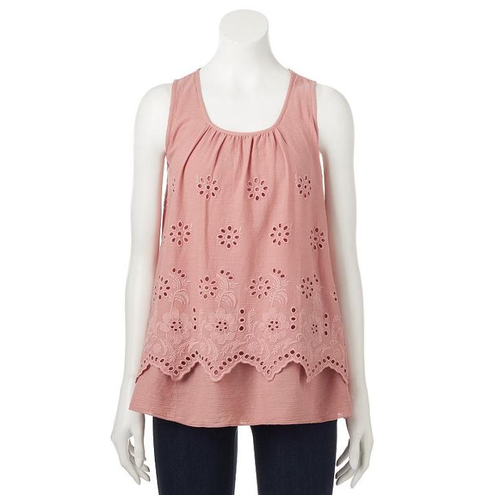 Women's Sonoma Goods For Life&trade; Layered Eyelet Tank, Size: Xl, Med Pink