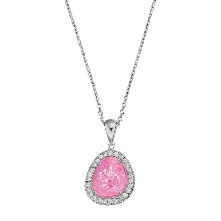 Sterling Silver Cubic Zirconia Teardrop Halo Pendant, Women's, Size: 18, Pink