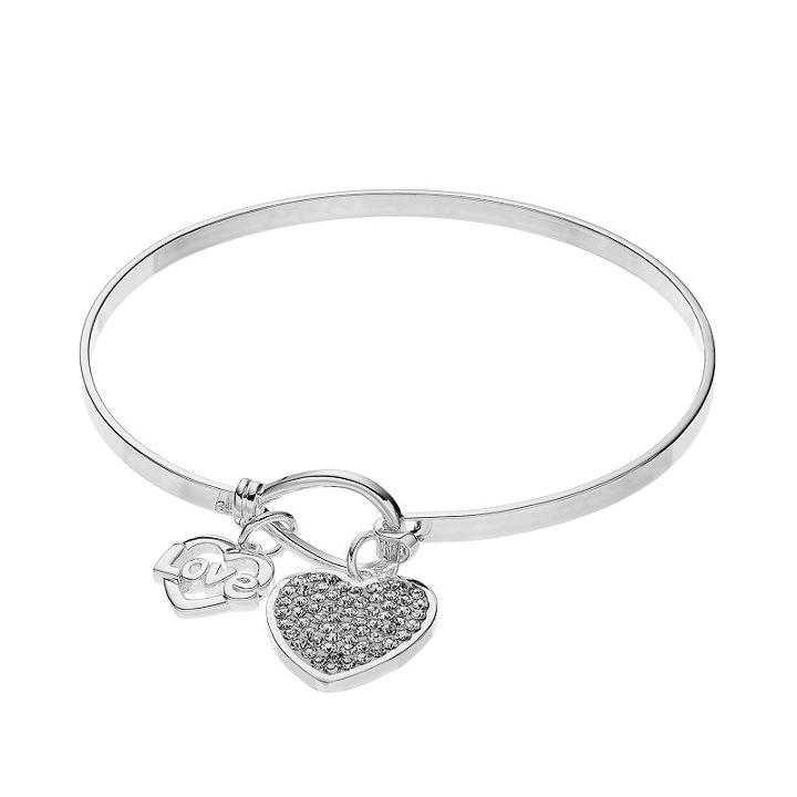 Silver Expressions By Larocks Crystal Grandma Heart Bangle Bracelet, Women's, Grey