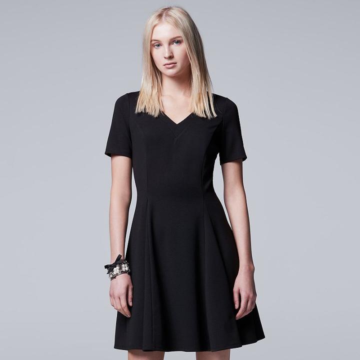 Women's Simply Vera Vera Wang Simply Noir V-neck Fit & Flare Dress, Size: Xl, Black