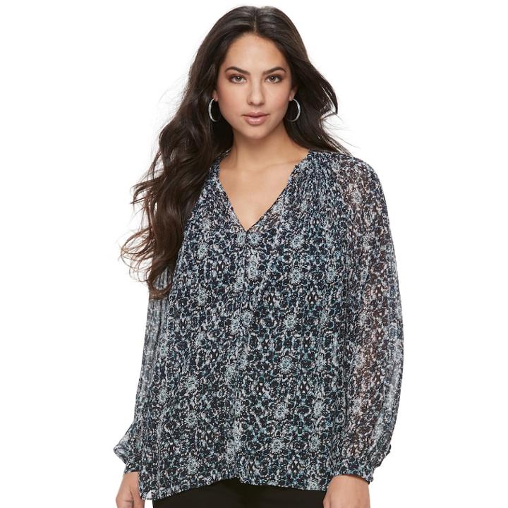 Women's Jennifer Lopez Printed Peasant Top, Size: Small, Multicolor