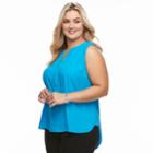 Plus Size Dana Buchman Print Splitneck Tank, Women's, Size: 2xl, Turquoise/blue (turq/aqua)