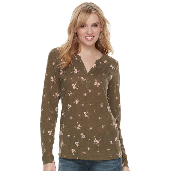 Women's Sonoma Goods For Life&trade; Printed Splitneck Tee, Size: Xxl, Dark Green