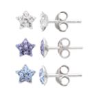 Charming Girl Kids' Sterling Silver Crystal Star Stud Earring Set, Blue