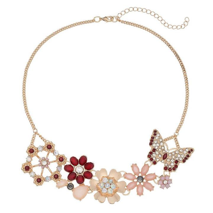 Pink Butterfly & Flower Statement Necklace, Women's