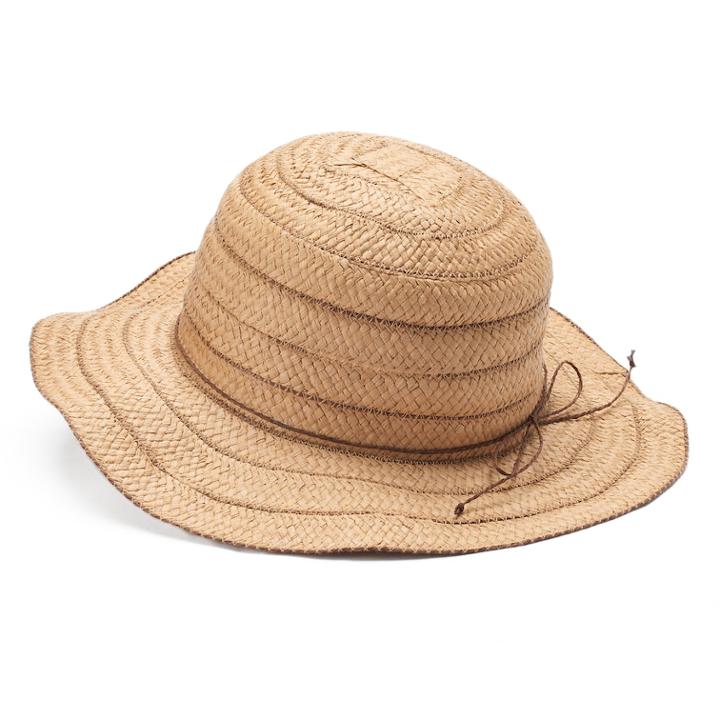 Women's Chaps Wavy Brim Striped Floppy Sun Hat, Dark Beige