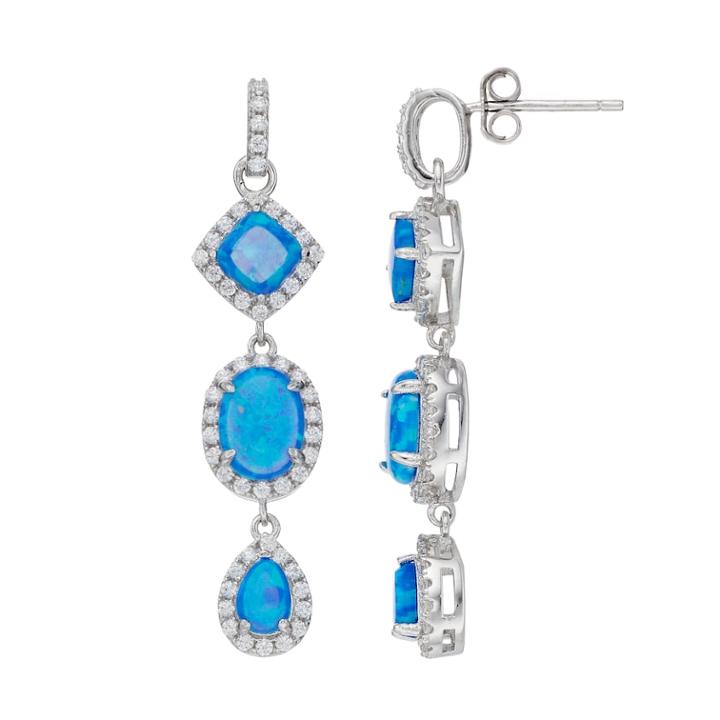 Sterling Silver Lab-created Blue Opal & Cubic Zirconia Triple Drop Earrings, Women's