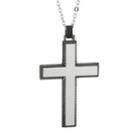 Two Tone Stainless Steel Textured Cross Pendant Necklace - Men, Size: 22, Grey