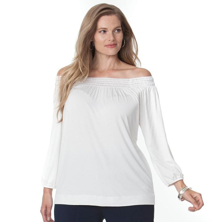 Plus Size Chaps Lace-trim Peasant Top, Women's, Size: 2xl, White