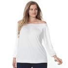 Plus Size Chaps Lace-trim Peasant Top, Women's, Size: 2xl, White