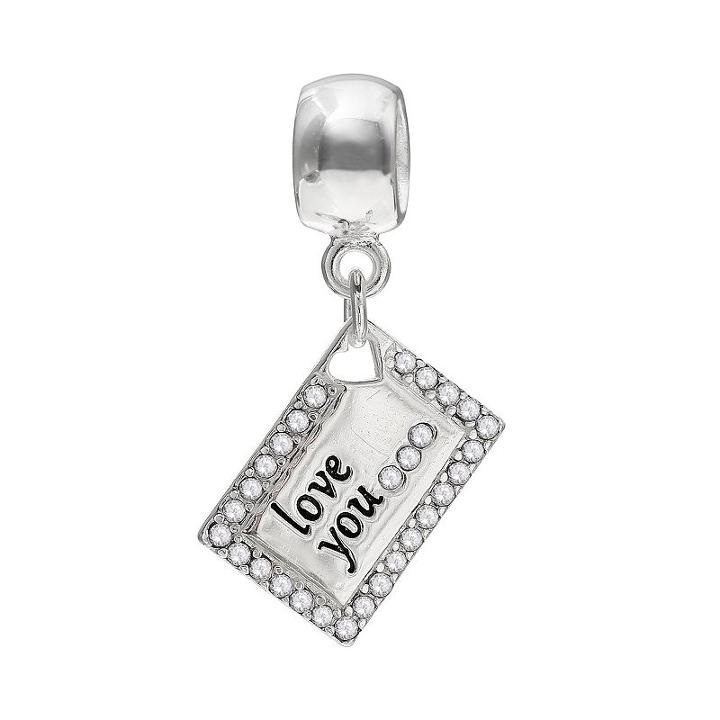 Individuality Beads Crystal Sterling Silver Love You Envelope Charm, Women's, White