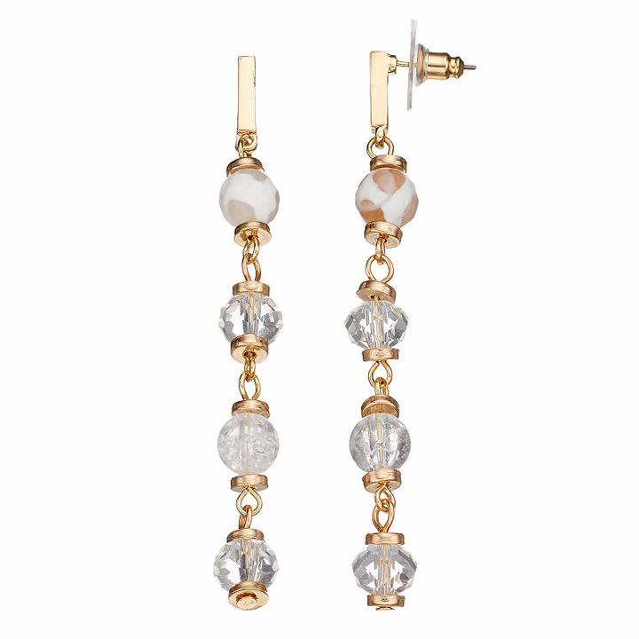 White Beaded Linear Drop Earrings, Women's