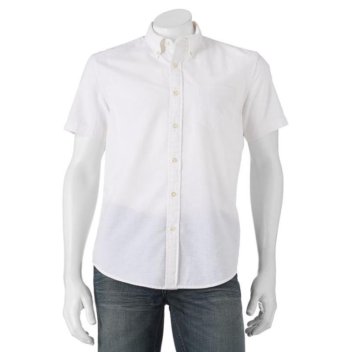 Men's Sonoma Goods For Life&trade; Modern-fit Solid End-on-end Button-down Shirt, Size: Medium, White