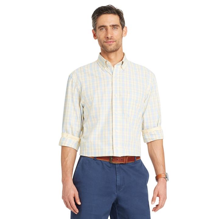 Men's Izod Classic-fit Essential Plaid Woven Button-down Shirt, Size: Xxl, Med Yellow