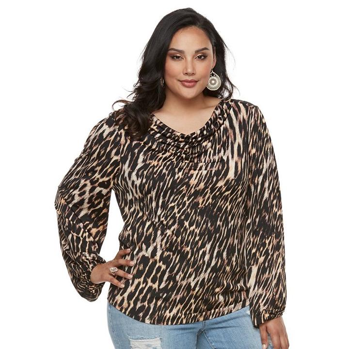 Plus Size Jennifer Lopez Pleated Drapeneck Top, Women's, Size: 2xl, Brown