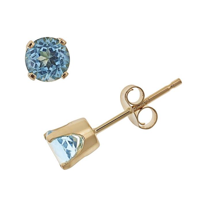 14k Gold Blue Topaz Stud Earrings - Kids, Girl's, Yellow