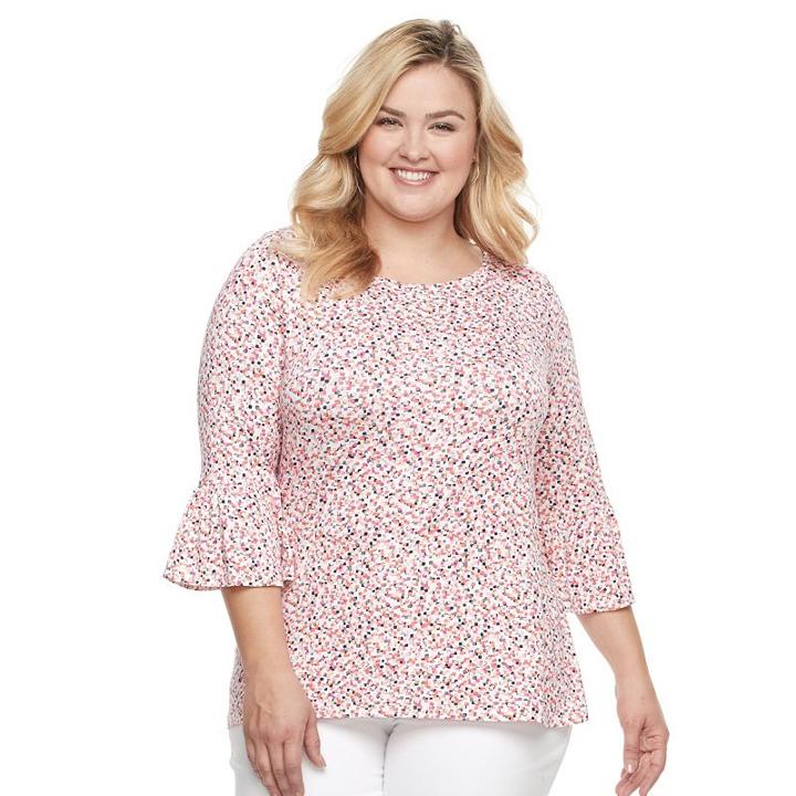 Plus Size Croft & Barrow&reg; Bell Sleeve Peasant Top, Women's, Size: 2xl, Med Orange