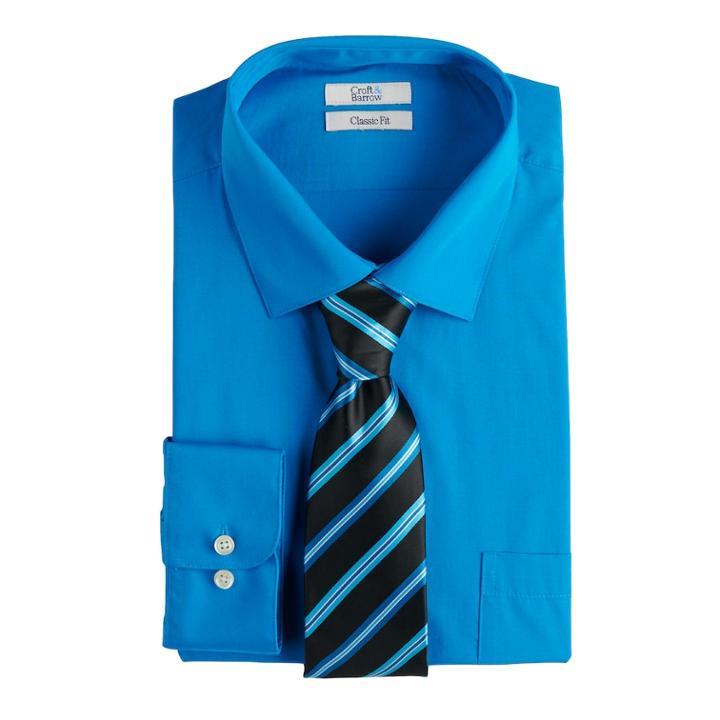 Men's Croft & Barrow&reg; Regular-fit Stretch-collar Dress Shirt And Patterned Tie Boxed Set, Size: L-34/35, Blue