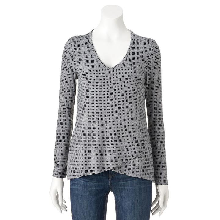Petite Croft & Barrow&reg; Print High-low Top, Women's, Size: Xl Petite, Med Grey