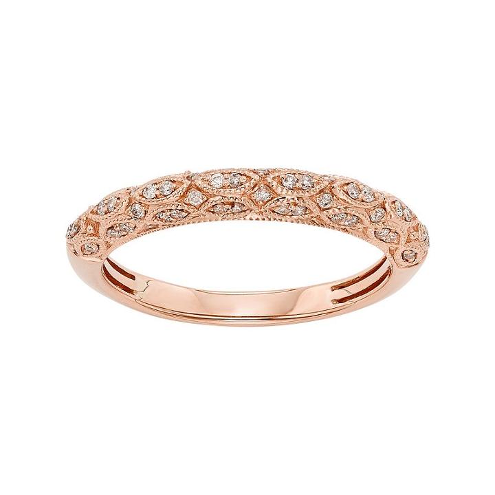 1/5 Carat T.w. Igl Certified Diamond 14k Gold Art Deco Wedding Ring, Women's, Size: 6, Pink