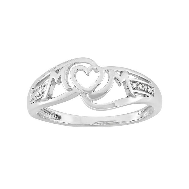 Diamond Accent Sterling Silver Heart Mom Ring, Women's, Size: 6, White