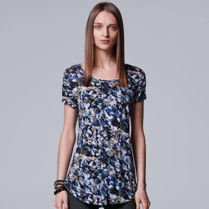 Women's Simply Vera Vera Wang Print Scoopneck Tee, Size: Xs, Blue (navy)
